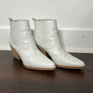 Women's White Leather Western Ankle Boots